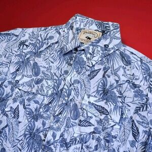 Western Aloha Island Hawaiian Floral Print Short Sleeve Pearl Snap Shirt Mens XL
